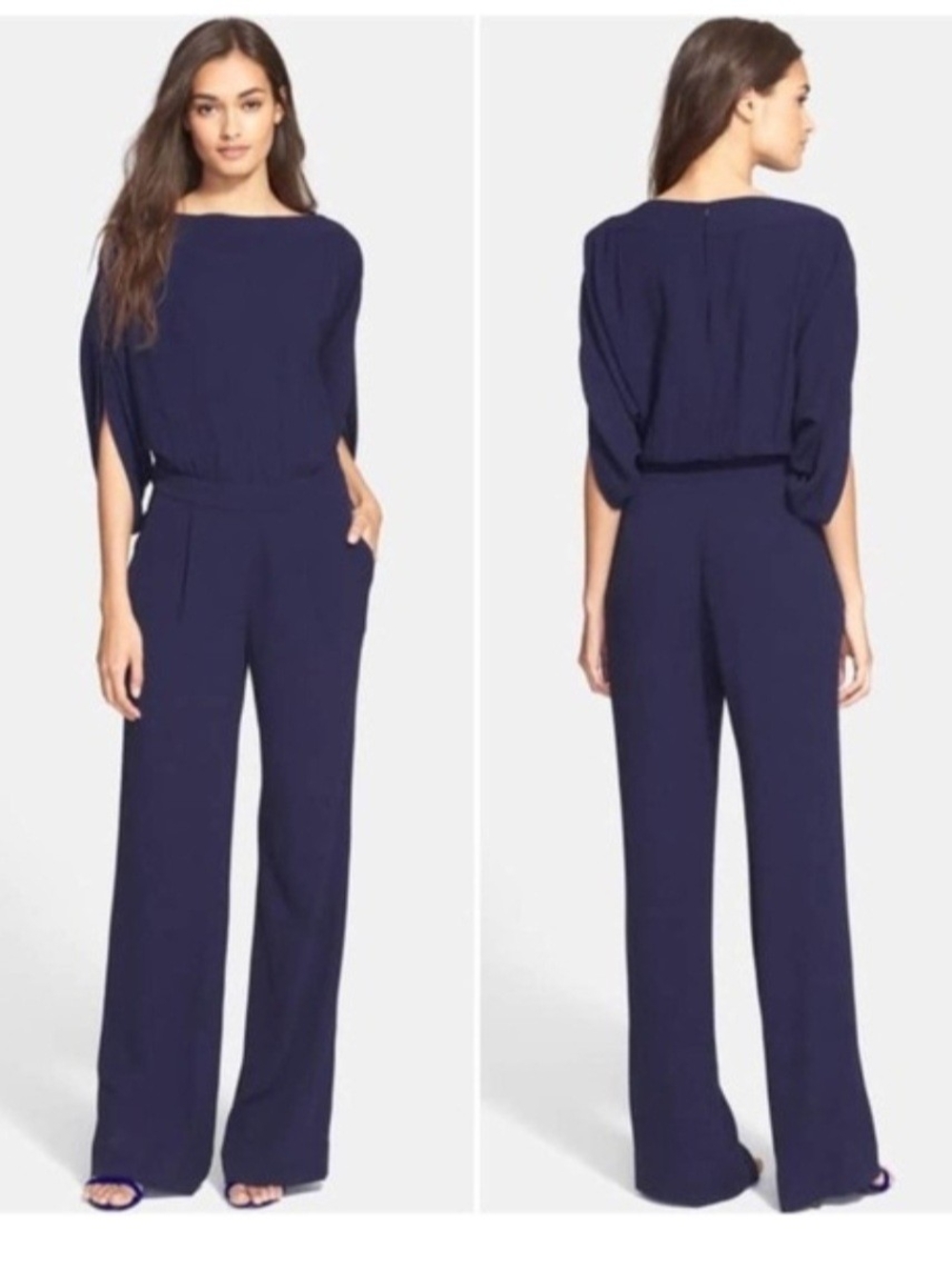 Diane Von Furstenberg Dezi Navy Wide-Leg Jumpsuit